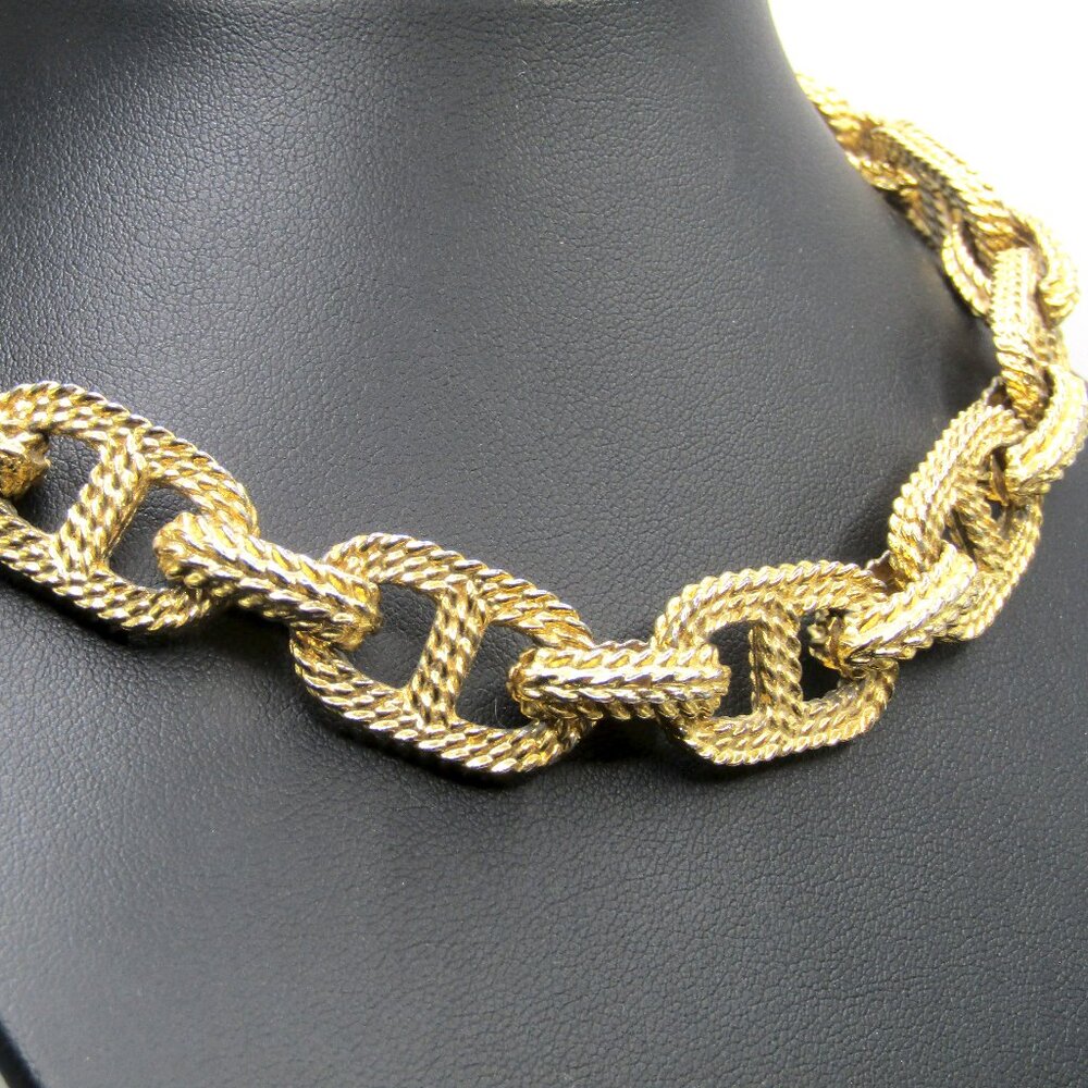 Vintage Gold Omega Chain Necklace Choker Braided Links Chunky